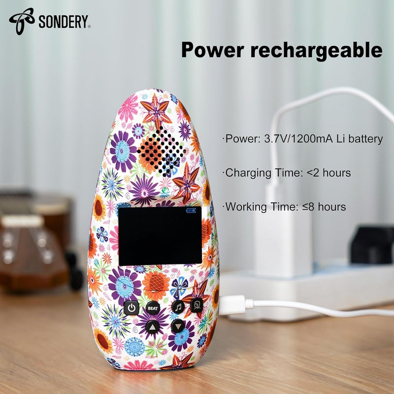 Sondery ميترونوم رقمي قابل لإعادة الشحن بصوت كبير مع شاشة ملونة ومخرج سماعة USB، تصميمات أنماط ملونة من سلسلة فن بوليتوم للغيتار والدرامز والبيانو وجميع الآلات الموسيقية كمدرب لعب - Image 5